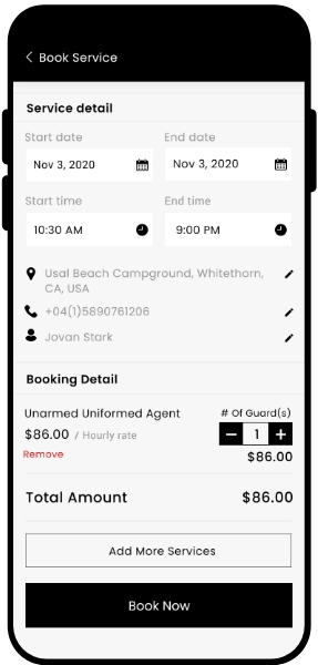 Service Details App Screen