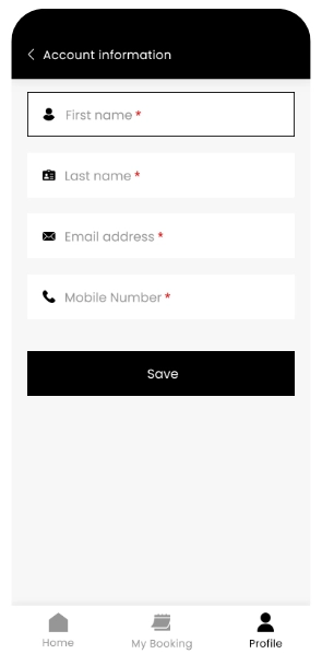 User Account Information App Screen